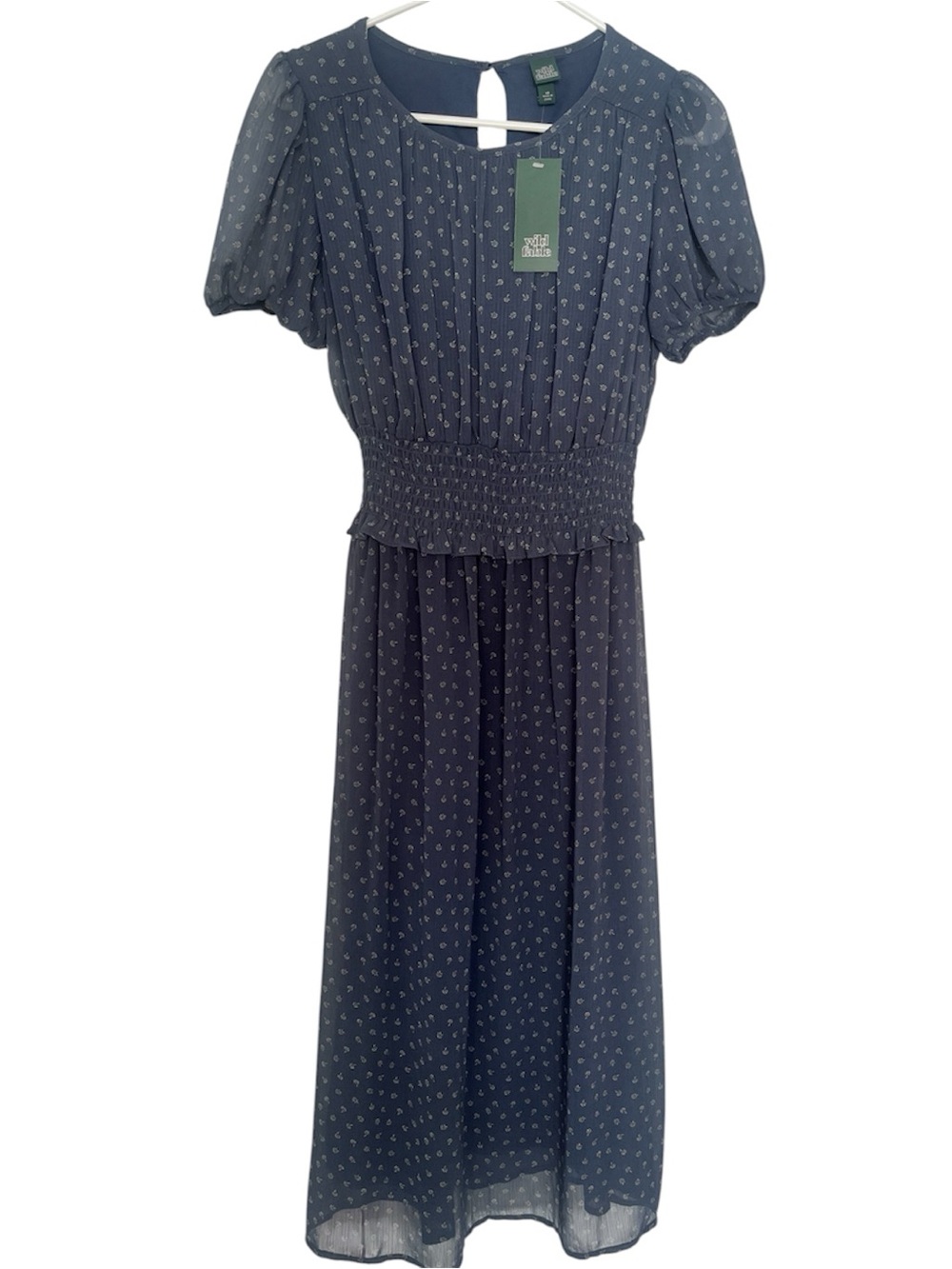 Wild Fable Navy Puff-Sleeve Smocked Waist Midi Dress XS